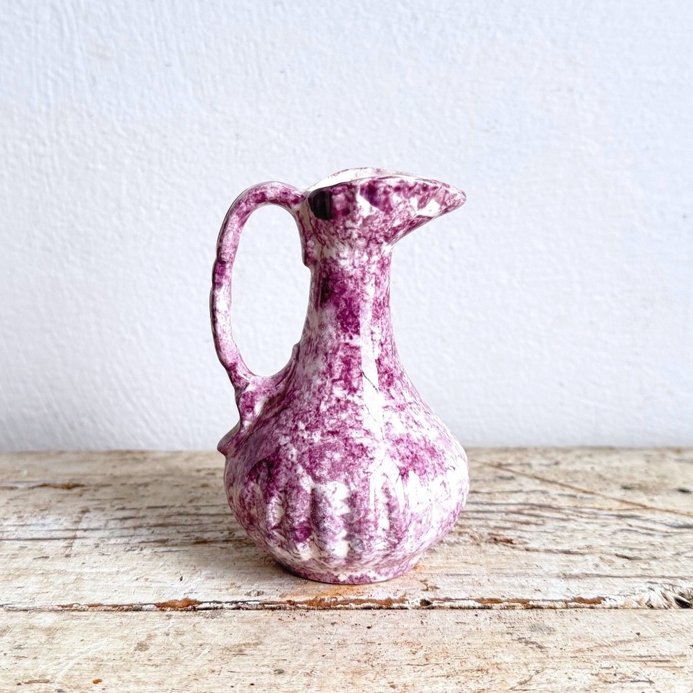 Vintage Purple White Splatter Glaze Ceramic Miniature Pitcher Bud Vase 5" CSGE